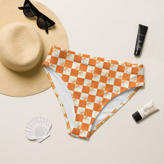 Classic vibes meet fearless fit.

The White &amp; Orange Checked High-Waist Bikini Bottom pairs perfectly with the matching string top or stands strong on its own. With a flattering high waist for coverage and support, this bottom combines vintage charm and modern performance. Made from quick-dry, stretchy fabric that moves with you — ideal for everything from lazy beach days to active water sports.