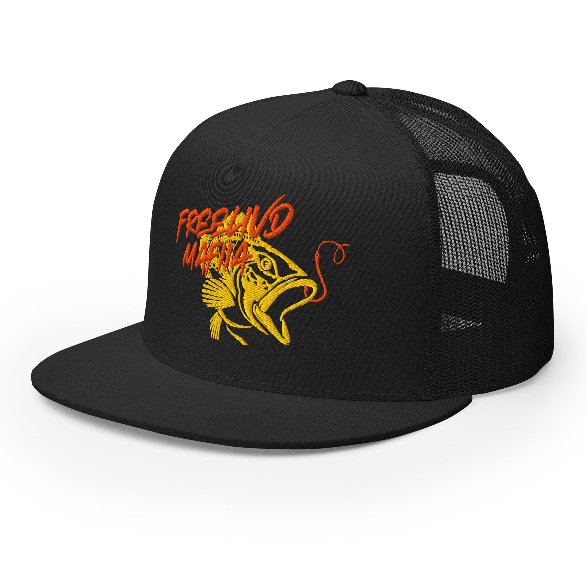 The FreelivdMafiia Embroidered Cap brings color and attitude to your outdoor gear. Crafted in black with striking orange and yellow embroidery, it showcases a detailed fish design alongside the iconic FreelivdMafiia branding.

Designed for durability and comfort, this cap features a classic fit with adjustable strap for a perfect fit on every head. Whether you’re out fishing, cruising trucks, or just repping the rebellious lifestyle, this hat’s got your back — and your style.
