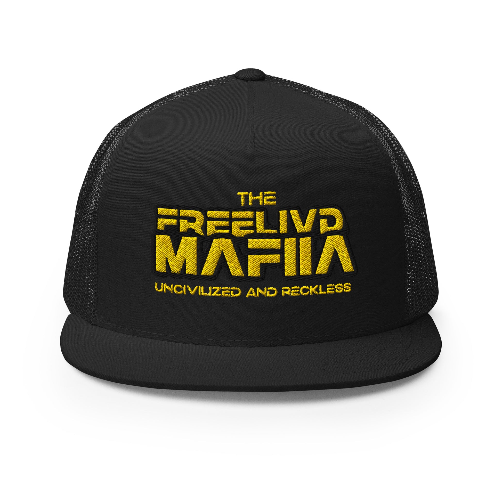 Built for the road, the reel, and the reckless.

The Freelivd Mafiia Trucker Cap is a staple for anyone living the bold, free lifestyle. Embroidered on the front, this hat brings together rugged style and all-day comfort.

With a structured front, breathable mesh back, and adjustable snapback closure, it's ready for long drives, boat days, or just throwing shade in style.