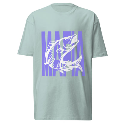 Fresh vibes and cold colors collide in this light green tee featuring a striking white and purple fish graphic — perfect for fishing lovers and outdoor rebels.

Elevate your outfit with the men’s premium heavyweight tee. The tee has a structured, classy fit and is both durable and soft thanks to its ring-spun cotton material. Layer the t-shirt or wear it on its own and enjoy great looks with little effort!